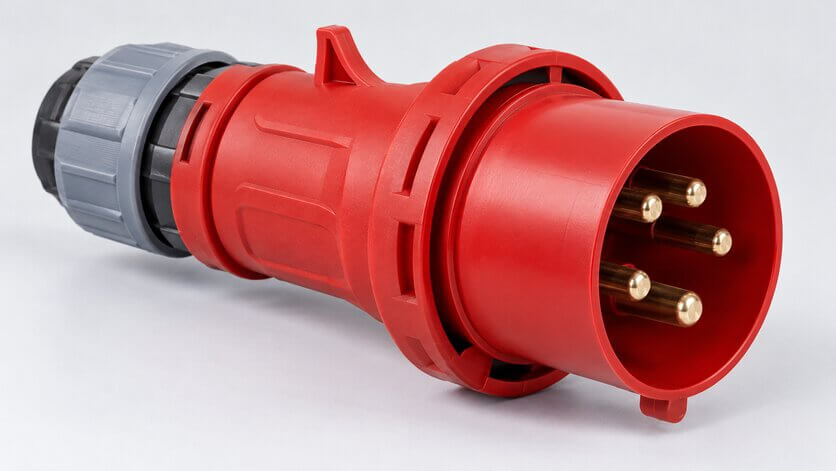 Conector industrial rojo con cinco pines