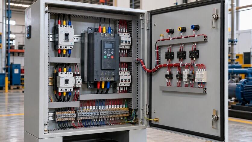Gabinete eléctrico industrial abierto