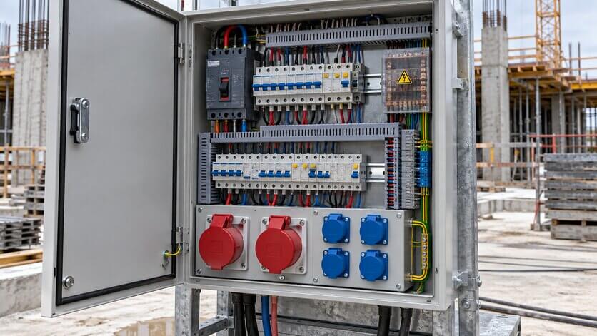 Panel eléctrico industrial instalado en una obra