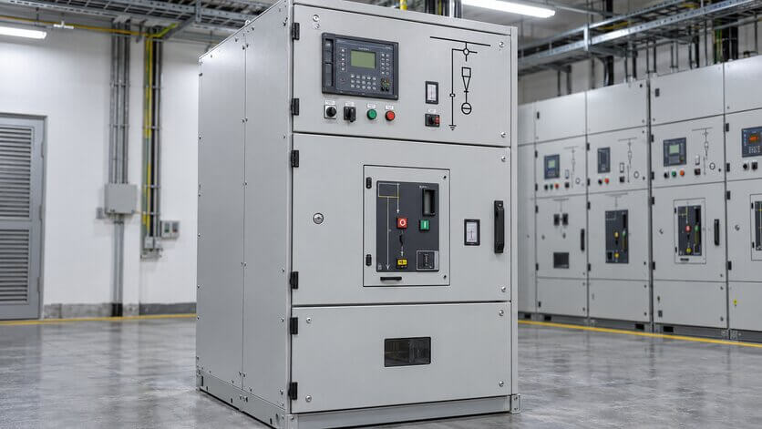 Sala industrial con tableros eléctricos alineados