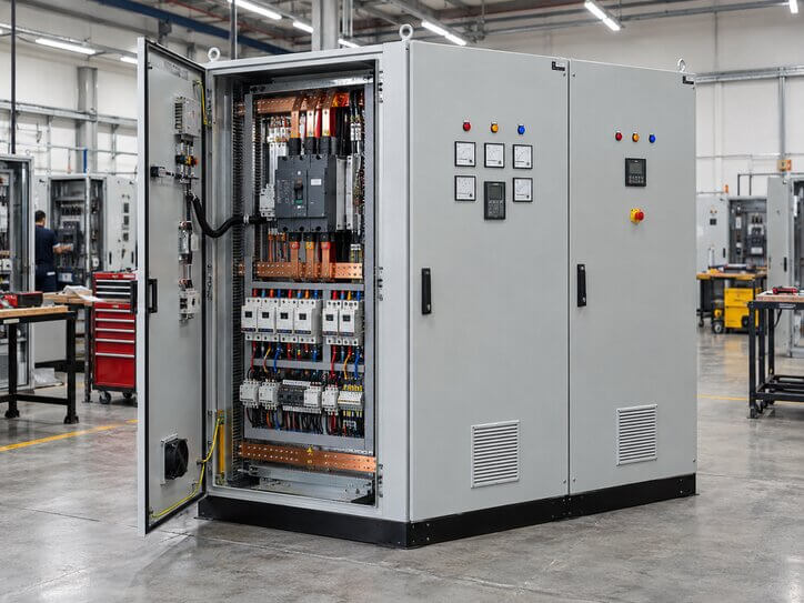Tablero eléctrico industrial en taller, imagen referencial para tableros generales de distribución TDG