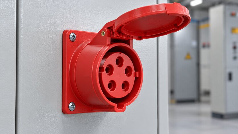 Toma industrial empotrable roja de cinco contactos