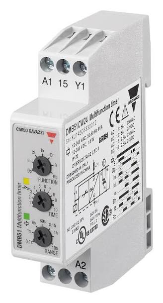 Relé de tiempo - temporizador multitensión Y multifunción con 7 funciones seleccionables Y escala de tiempo de 0,1S - 100H - Carlo Gavazzi DMB51CM24